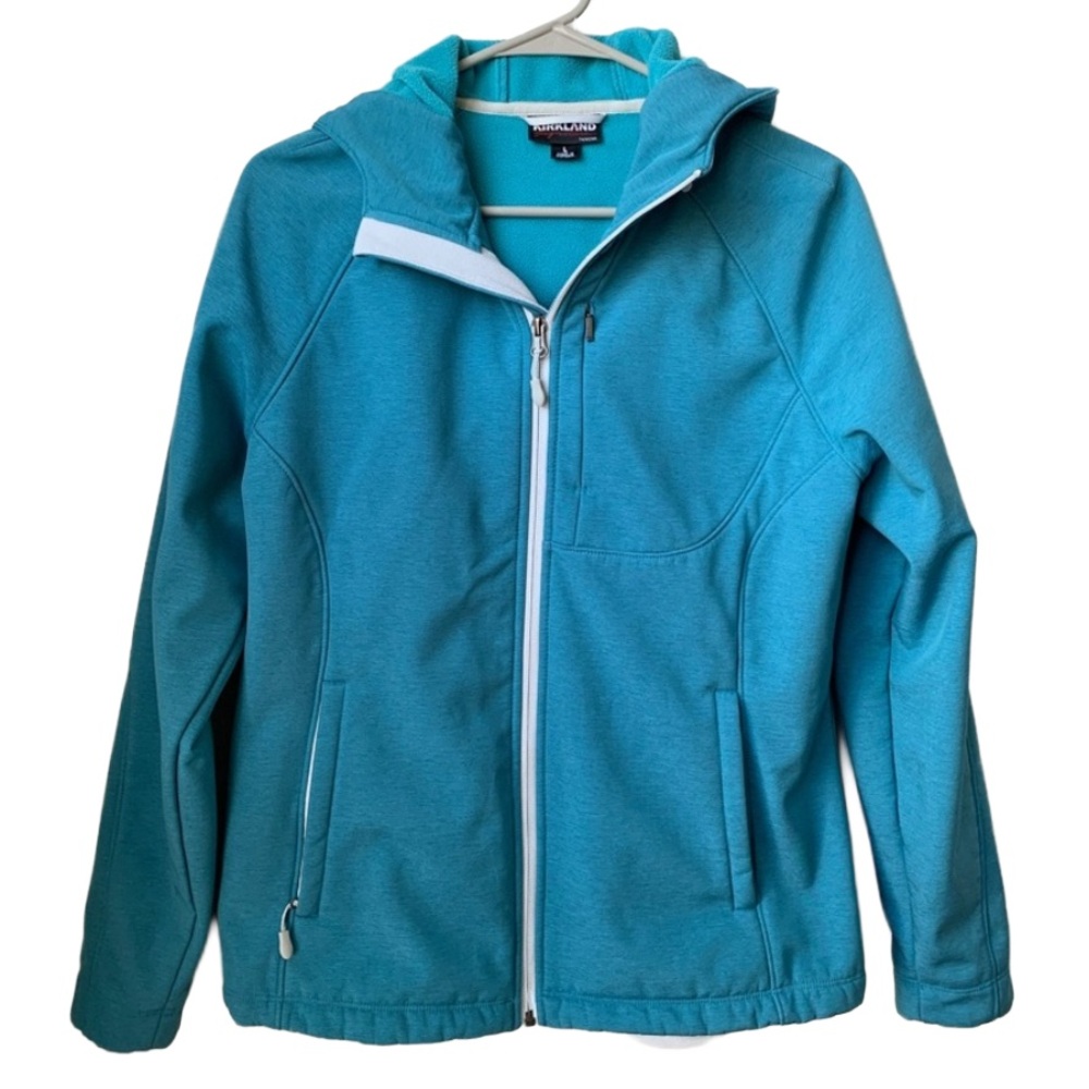 KIRKLAND Women’s Soft Shell Teal w/ Light Gray Trim Zipper Closure Jacket